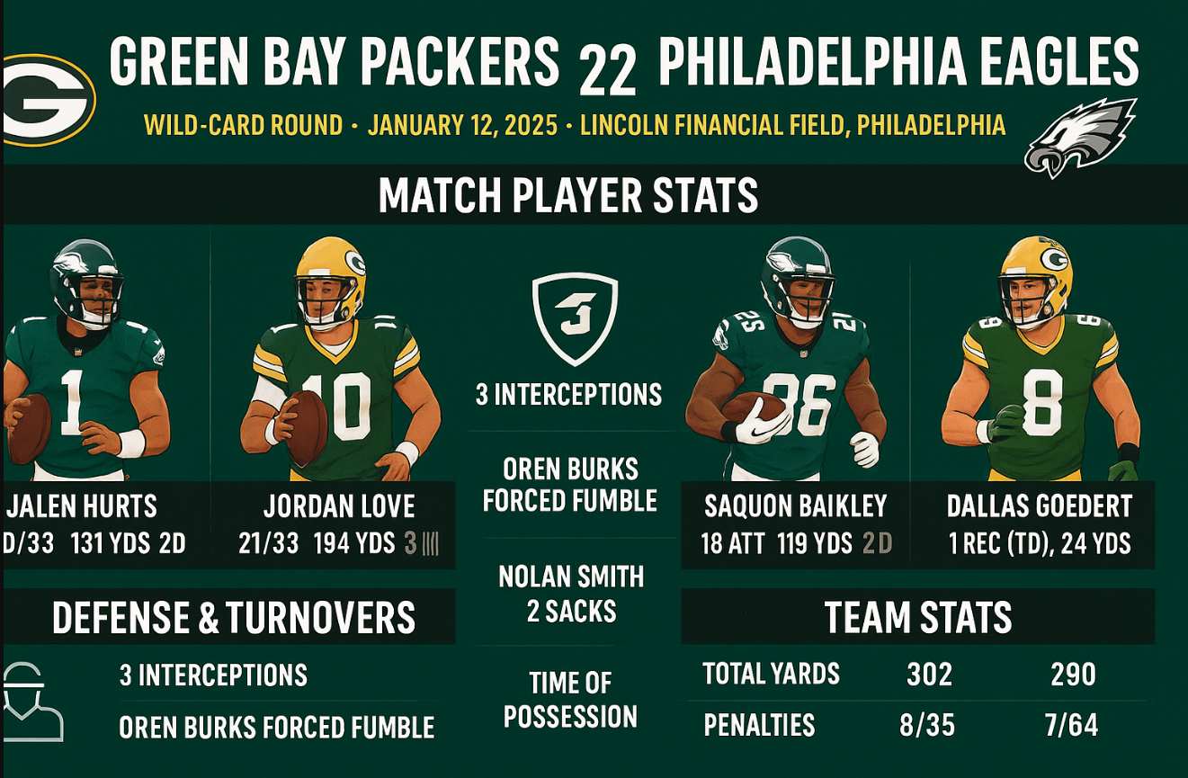 green bay packers vs philadelphia eagles match player stats